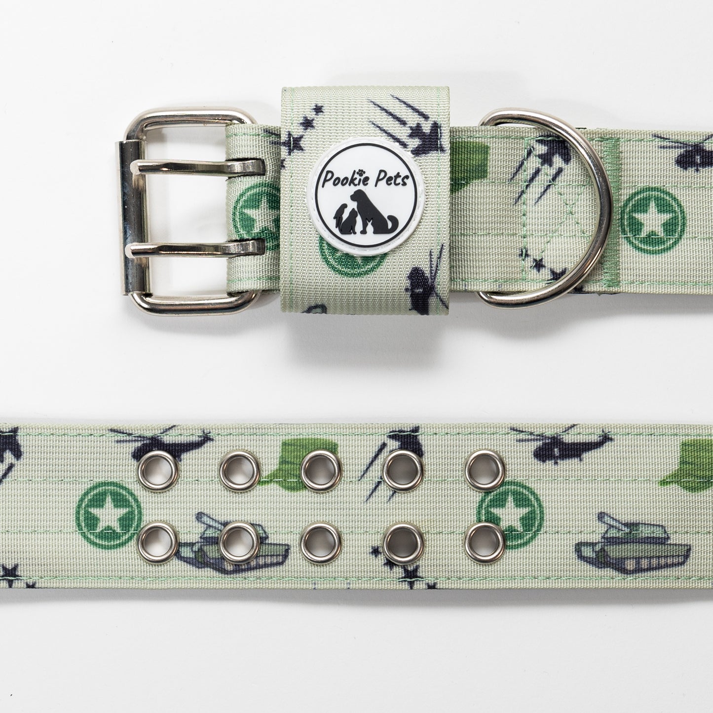 Stylish Army Two Pin Dog Collar for Fashionable Pets - pookie pets